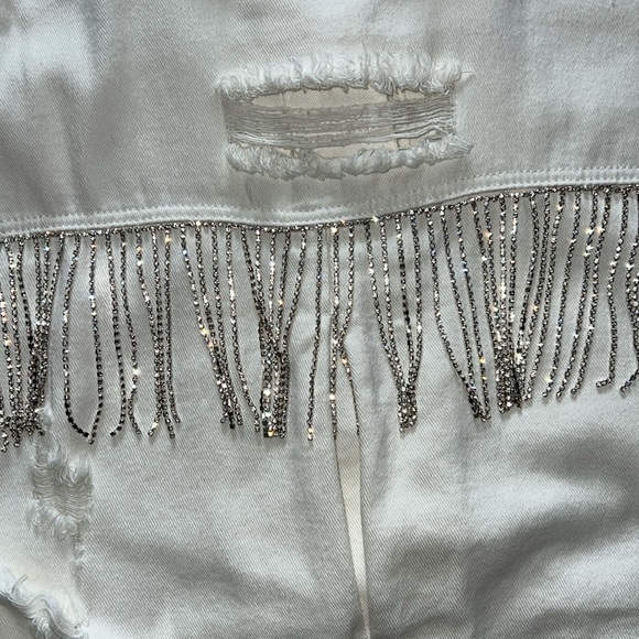 White Cropped Denim Jacket w/ Diamond Tassels - Picture 7 of 7